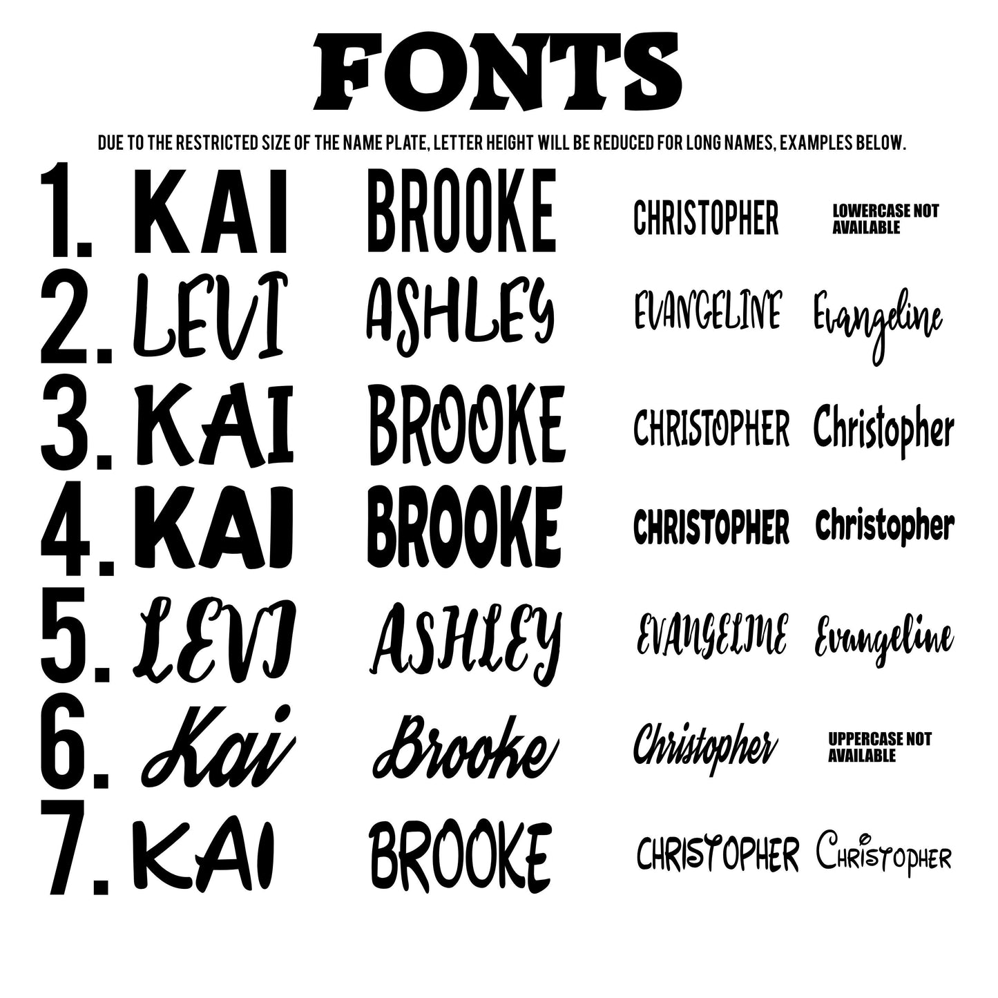 a list of the first 7 font options