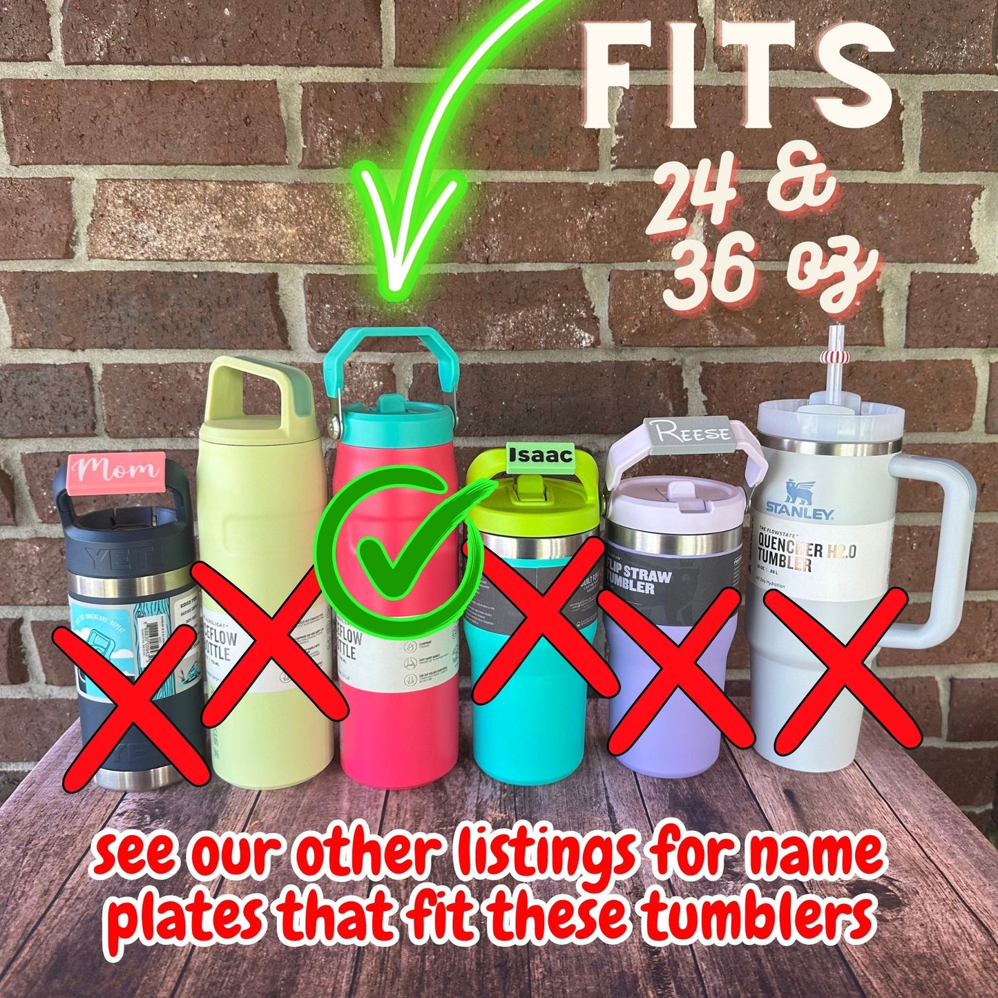 Name Plate for Flip Straw 2.0 Lid - Stanley Tumbler Handle - Aerolight IceFlow 16oz, 24 oz, or 36 oz Bottle Tumbler Handle Name Tag