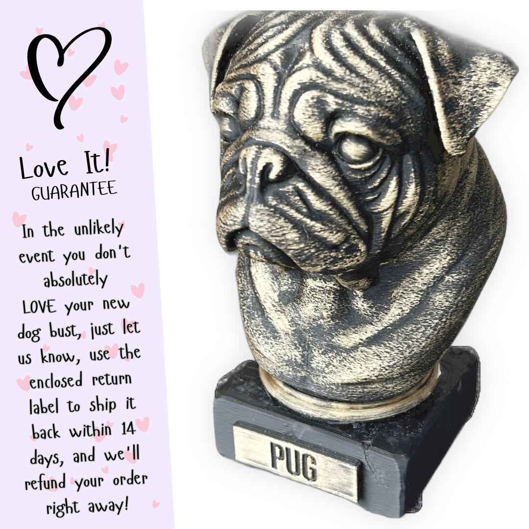 Pug Bust - Hand-Painted, Customizable, 3D Printed