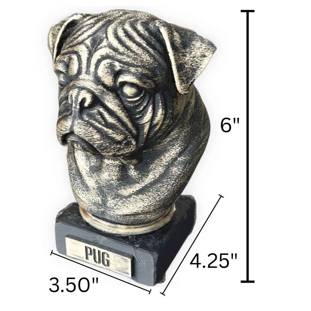 Pug Bust - Hand-Painted, Customizable, 3D Printed