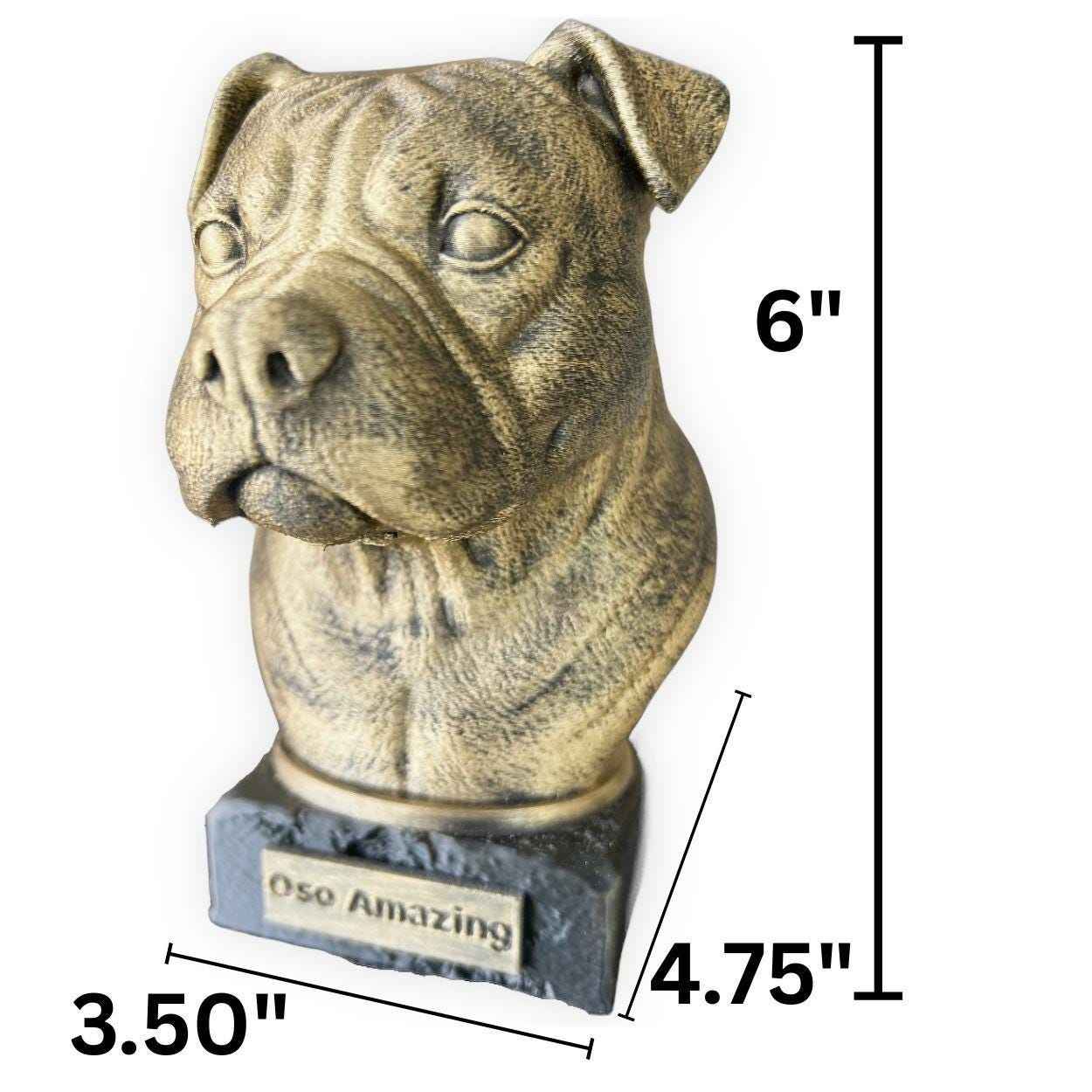 American Bully Natural Ears Bust - Hand-Painted, Customizable, 3D Printed