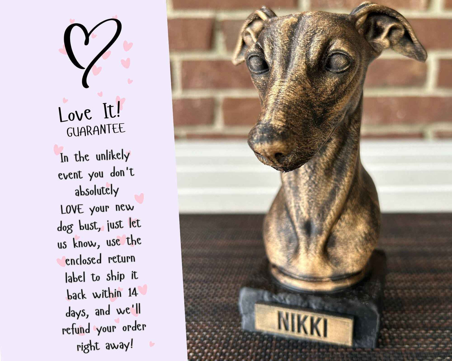 Whippet Bust - Hand-Painted, Customizable, 3D Printed