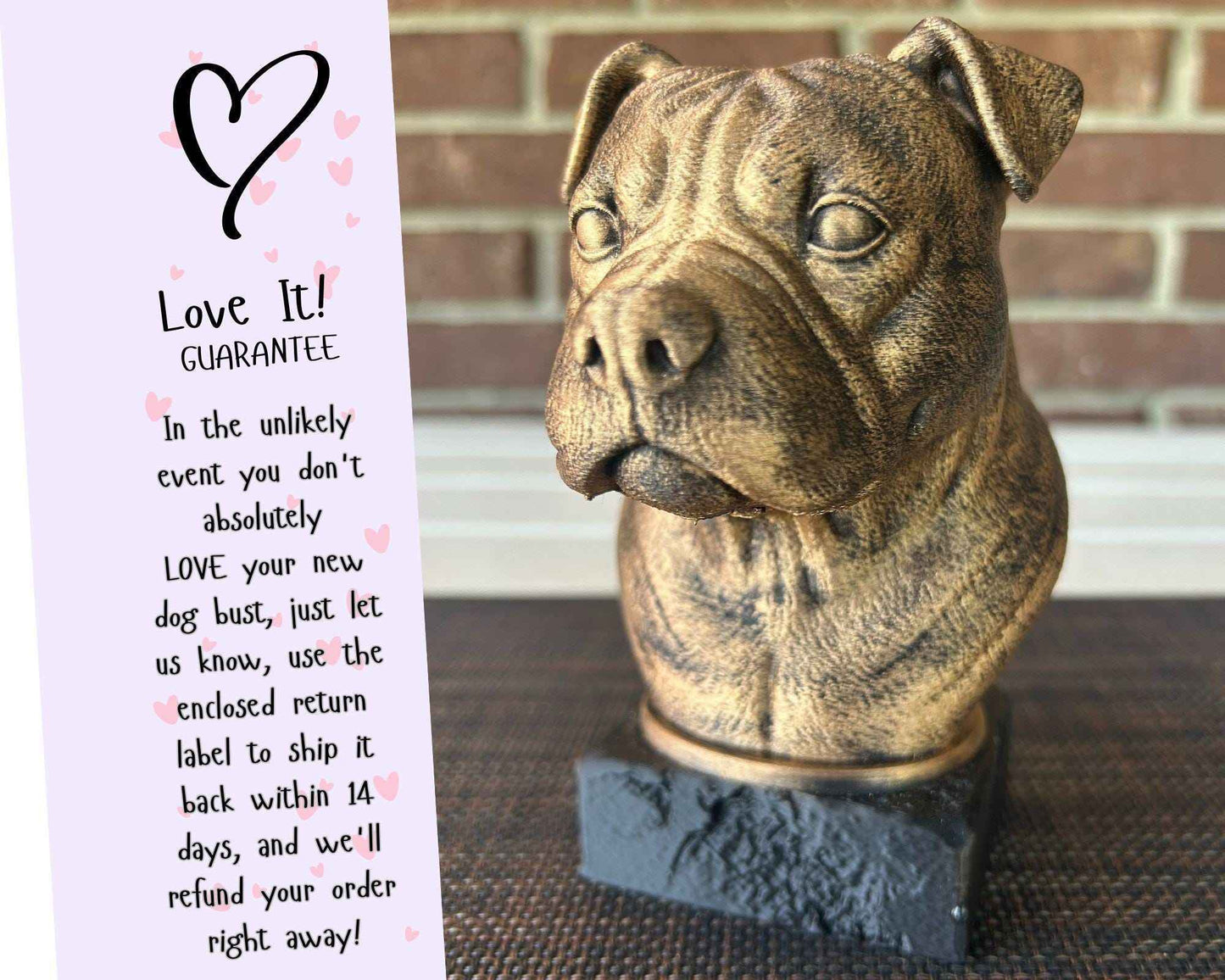 American Bully Natural Ears Bust - Hand-Painted, Customizable, 3D Printed