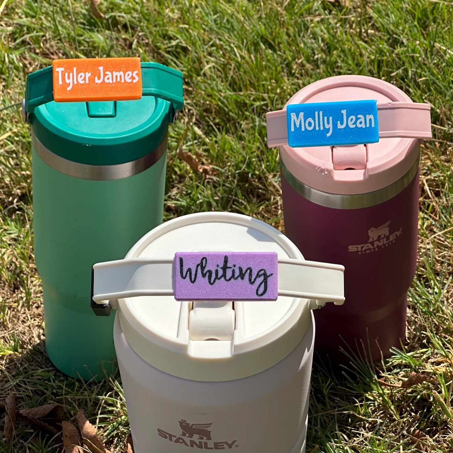 Name Plate for Stanley Tumbler Handle - IceFlow 30 oz or 20 oz Flip Straw Tumbler Handle Name Tag, Must have movable handle as shown
