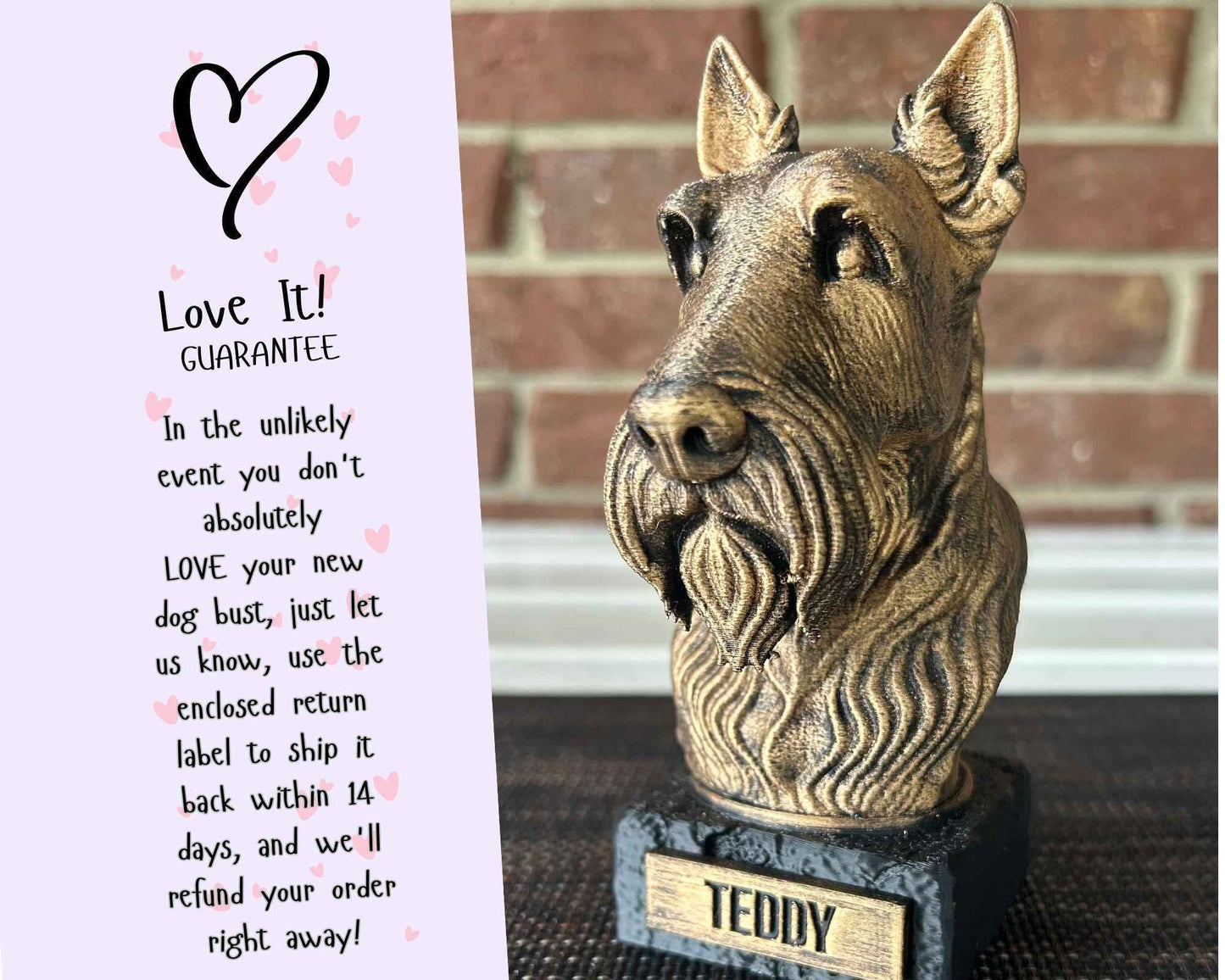 Schnauzer- Hand-Painted, Customizable, 3D Printed, Pet Memorial