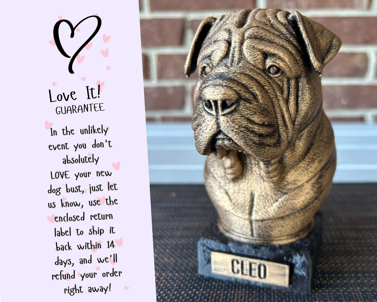 Shar Pei Bust - Hand-Painted, Customizable, 3D Printed