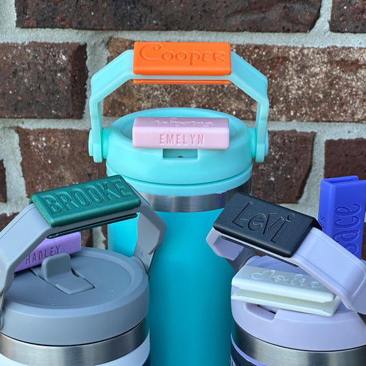 3 Sided Name Plate for Stanley Tumbler Handle, IceFlow 30 oz or 20 oz Flip Straw Tumbler Handle Name Tag, Must have movable handle as shown