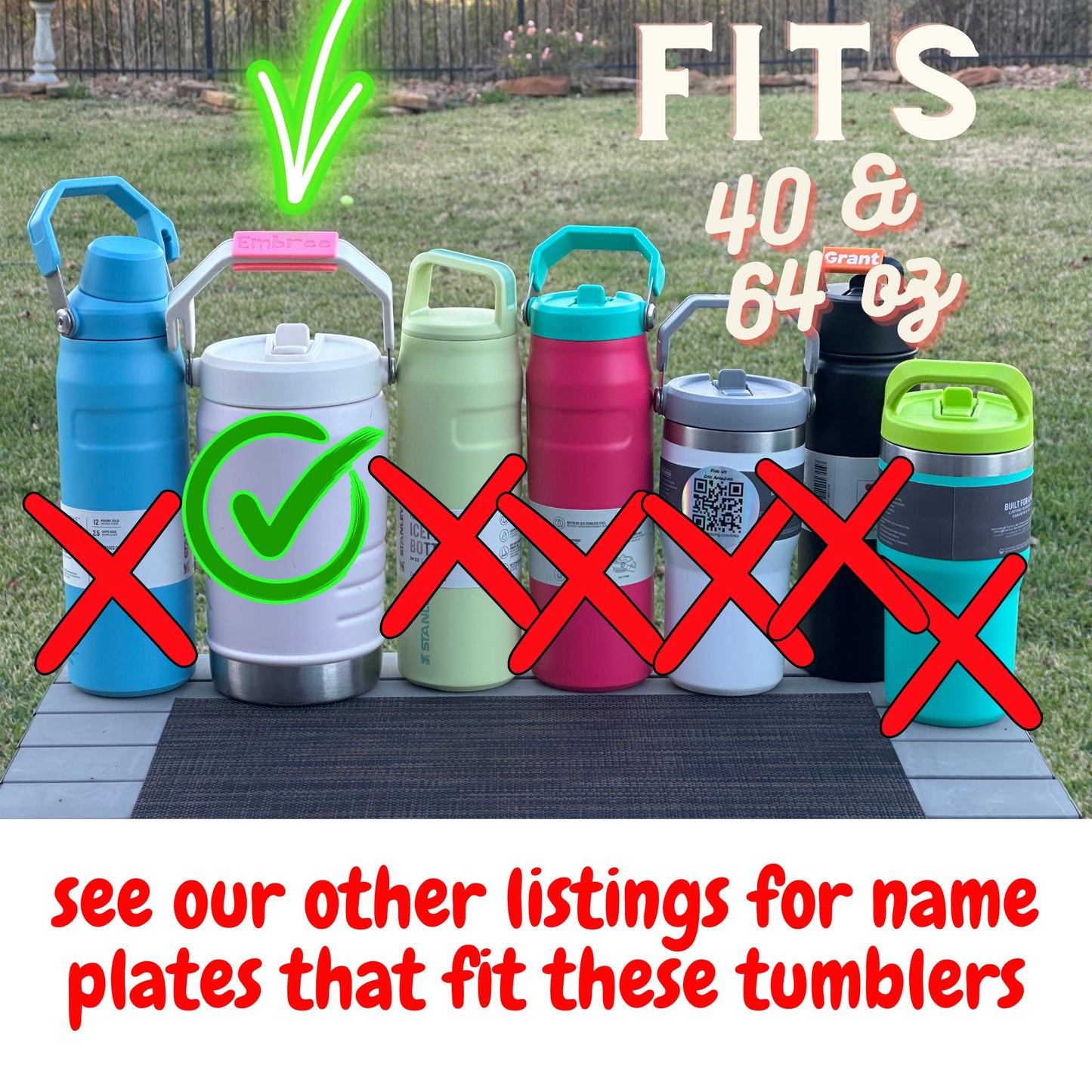 3 Sided Name Plate for Stanley Tumbler Handle - IceFlow 40 oz & 64 oz Ice Flow Jugs Flip Straw Tumbler Handle Name Tag