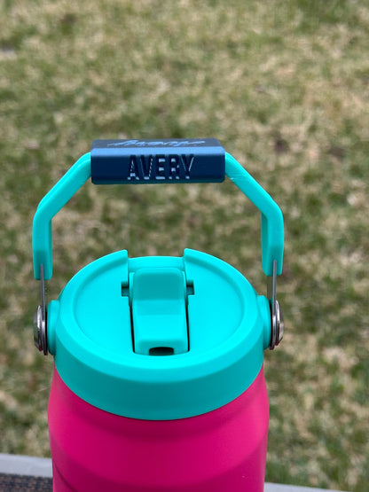 3 Sided Name Plate for Stanley Tumbler Handle, IceFlow 24 oz or 36 oz Flip Straw Lid Handle Name Tag, Must have movable handle as shown