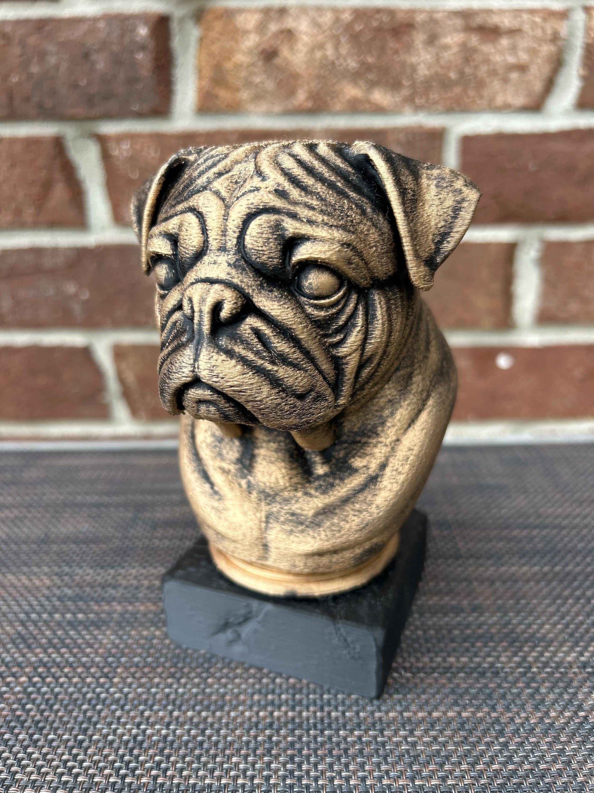 Pug Bust  - Hand-Painted, Customizable, 3D Printed