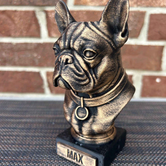 French Bulldog Bust  - Hand-Painted, Customizable, 3D Printed - Frenchie Bust