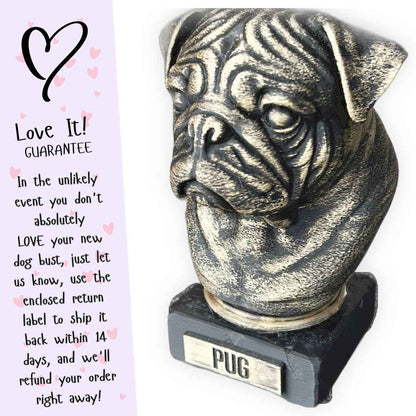 Pug Bust  - Hand-Painted, Customizable, 3D Printed