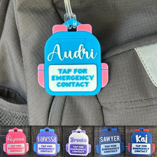 Emergency Contact Backpack Tag | Personalized | NFC Backpack Tag | Double Sided | Waterproof | NFC Keychain | Emergency Contact NFC Keychain