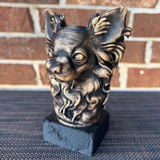 Longhaired Chihuahua Bust  - Hand-Painted, Customizable, 3D Printed