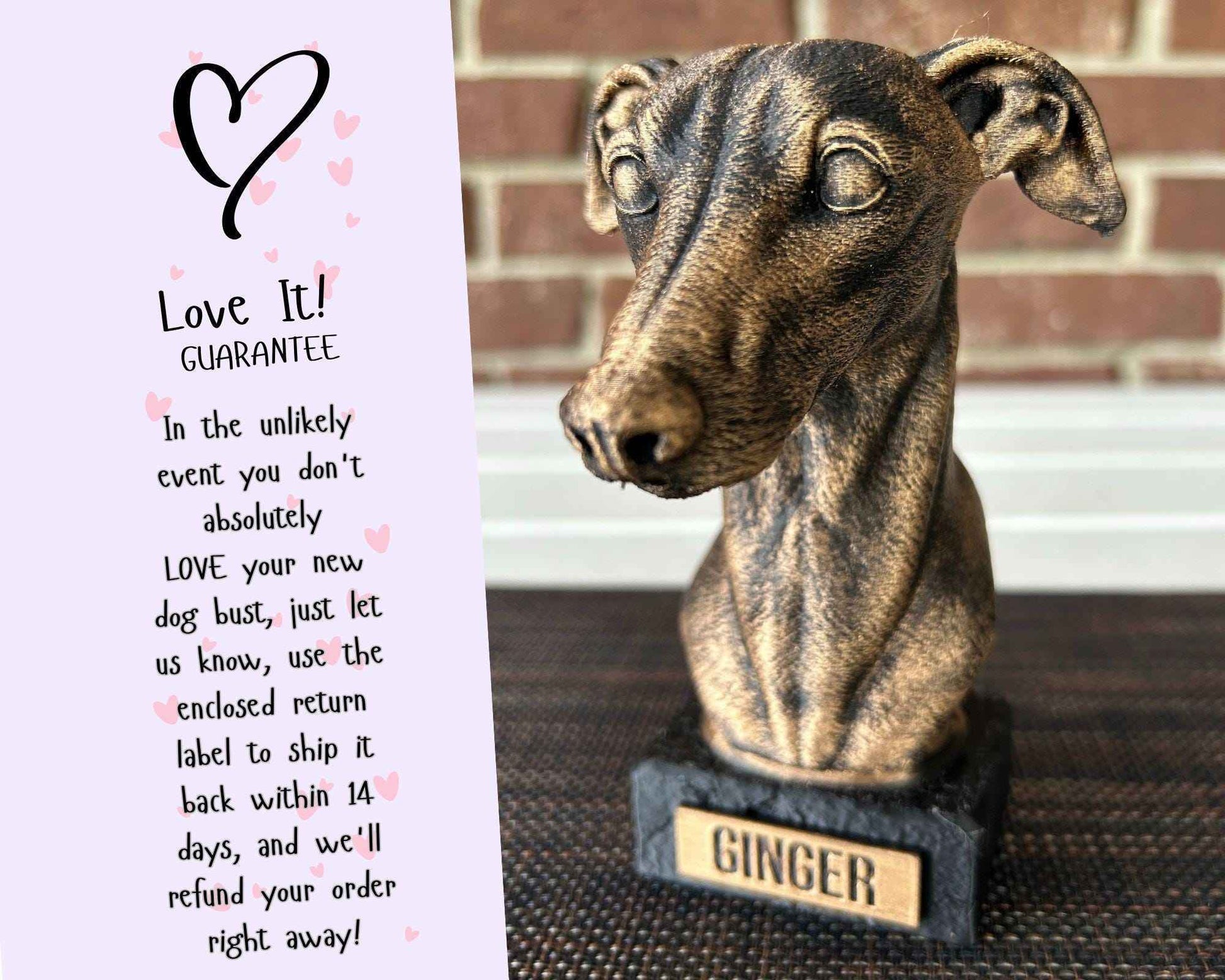 Greyhound Bust  - Hand-Painted, Customizable, 3D Printed