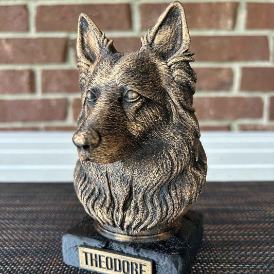 Long Hair German Shepard Bust  - Hand-Painted, Customizable, 3D Printed