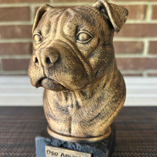 American Bully Natural Ears Bust  - Hand-Painted, Customizable, 3D Printed