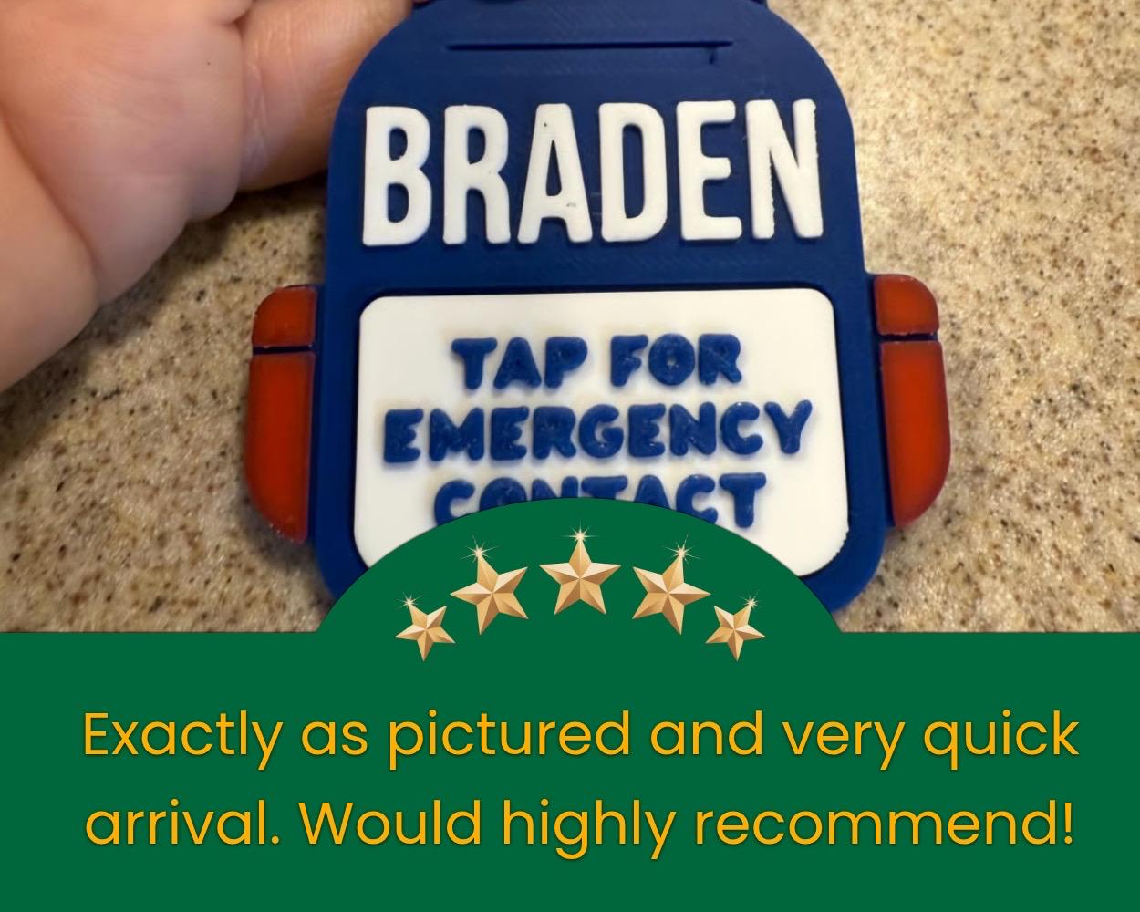 Emergency Contact Backpack Tag | Personalized | NFC Backpack Tag | Double Sided | Waterproof | NFC Keychain | Emergency Contact NFC Keychain