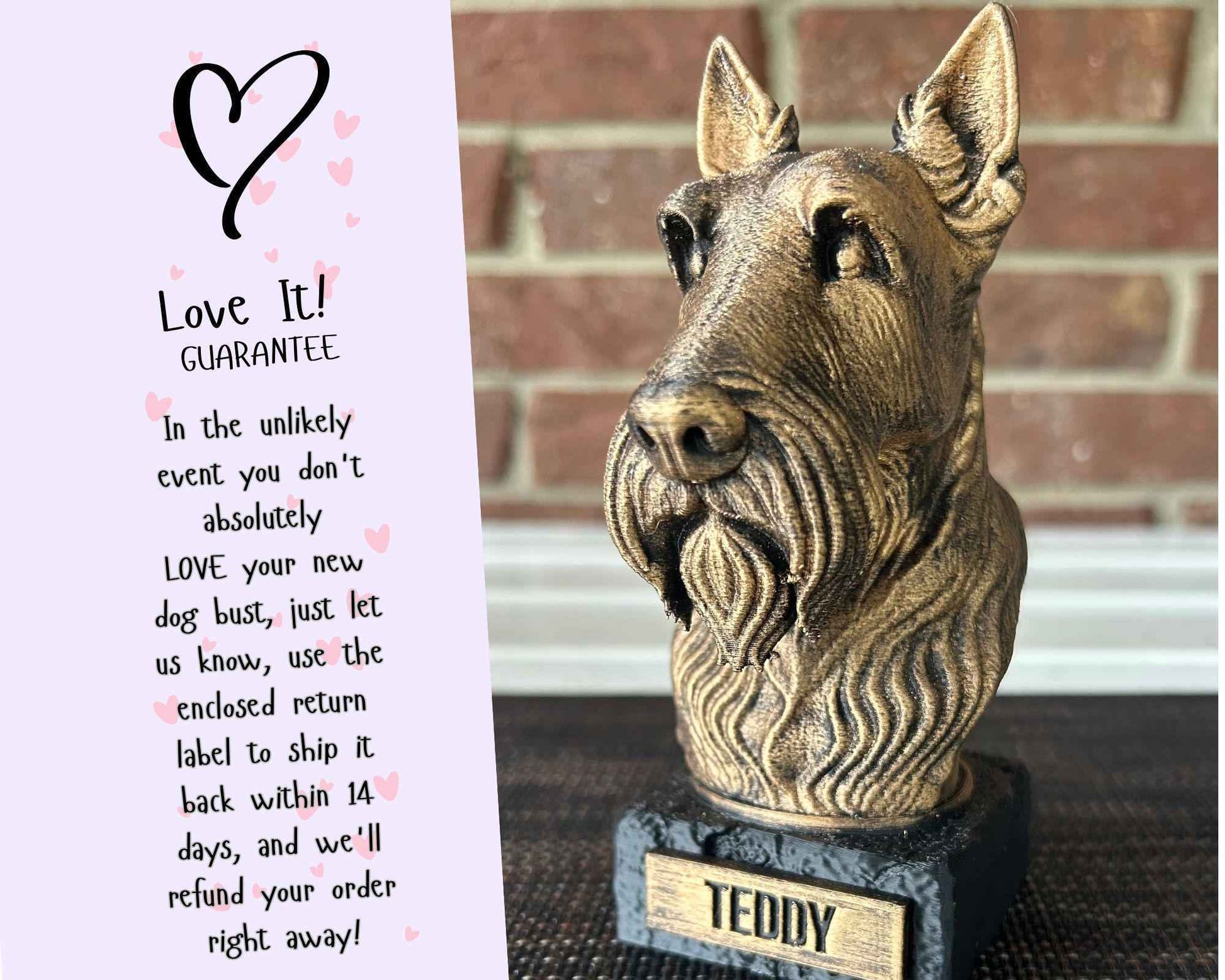 Schnauzer- Hand-Painted, Customizable, 3D Printed, Pet Memorial