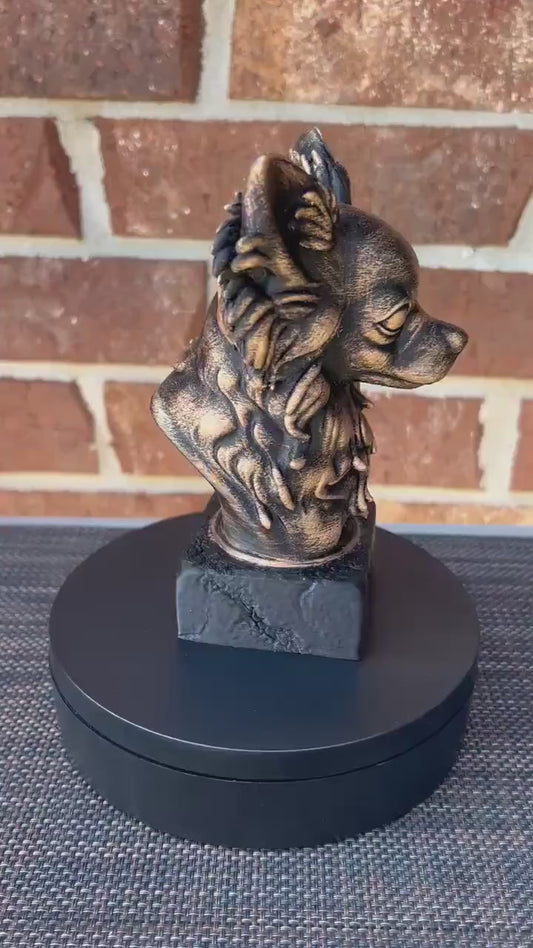 Longhaired Chihuahua Bust  - Hand-Painted, Customizable, 3D Printed